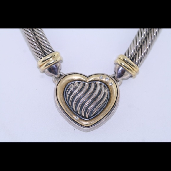 David Yurman 925 18k Cable Heart Necklace - Picture 4 of 10